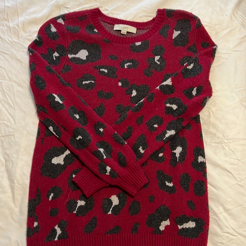 LOFT Maroon Animal Print Sweater